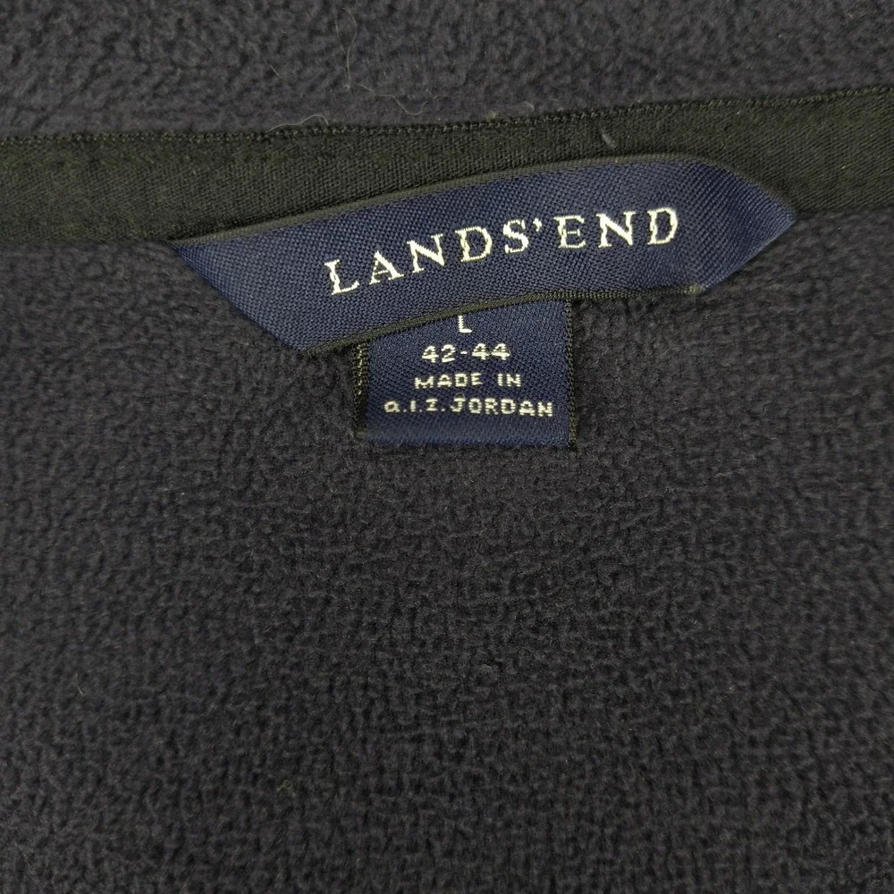 Lands End Men's L Large Navy Blue ThermaCheck Nano-Tex Fleece‎ 1/4 Zip Pullover